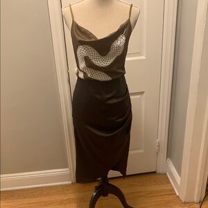 Black Asymmetrical Slip Dress with Spaghetti Straps